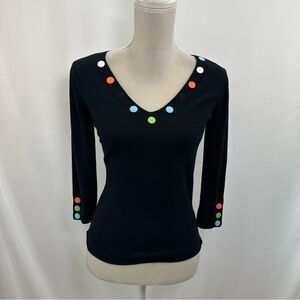 One Girl Who Sweater Women’s Small Black Colorful Snap Embellished Long Sleeve